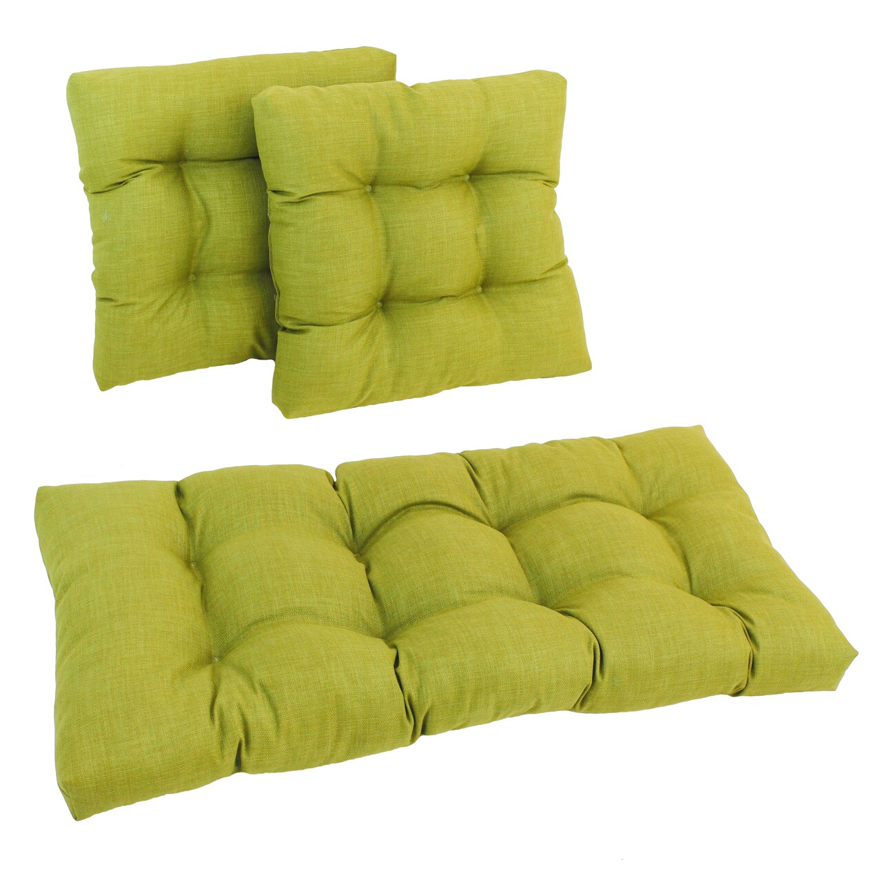 Square Spun Polyester Outdoor Tufted Settee Cushions (Set of 3) - Lime